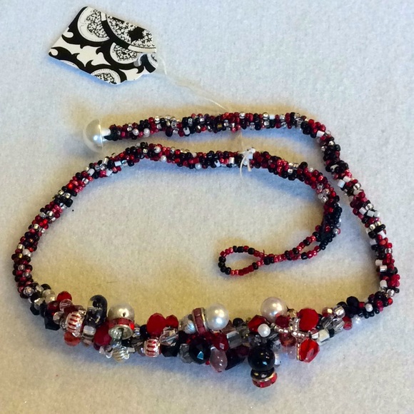 FINAL SALE PRICE CL Designs Embellished Red/Black/White Necklace - Picture 1 of 6